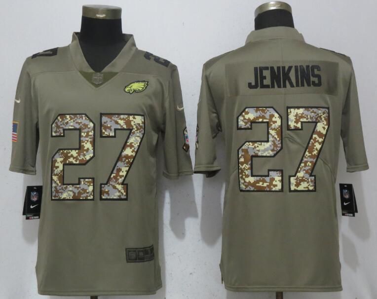 Men Philadelphia Eagles #27 Jenkins Olive Camo Carson Salute to Service Nike Limited NFL Jerseys->->NFL Jersey